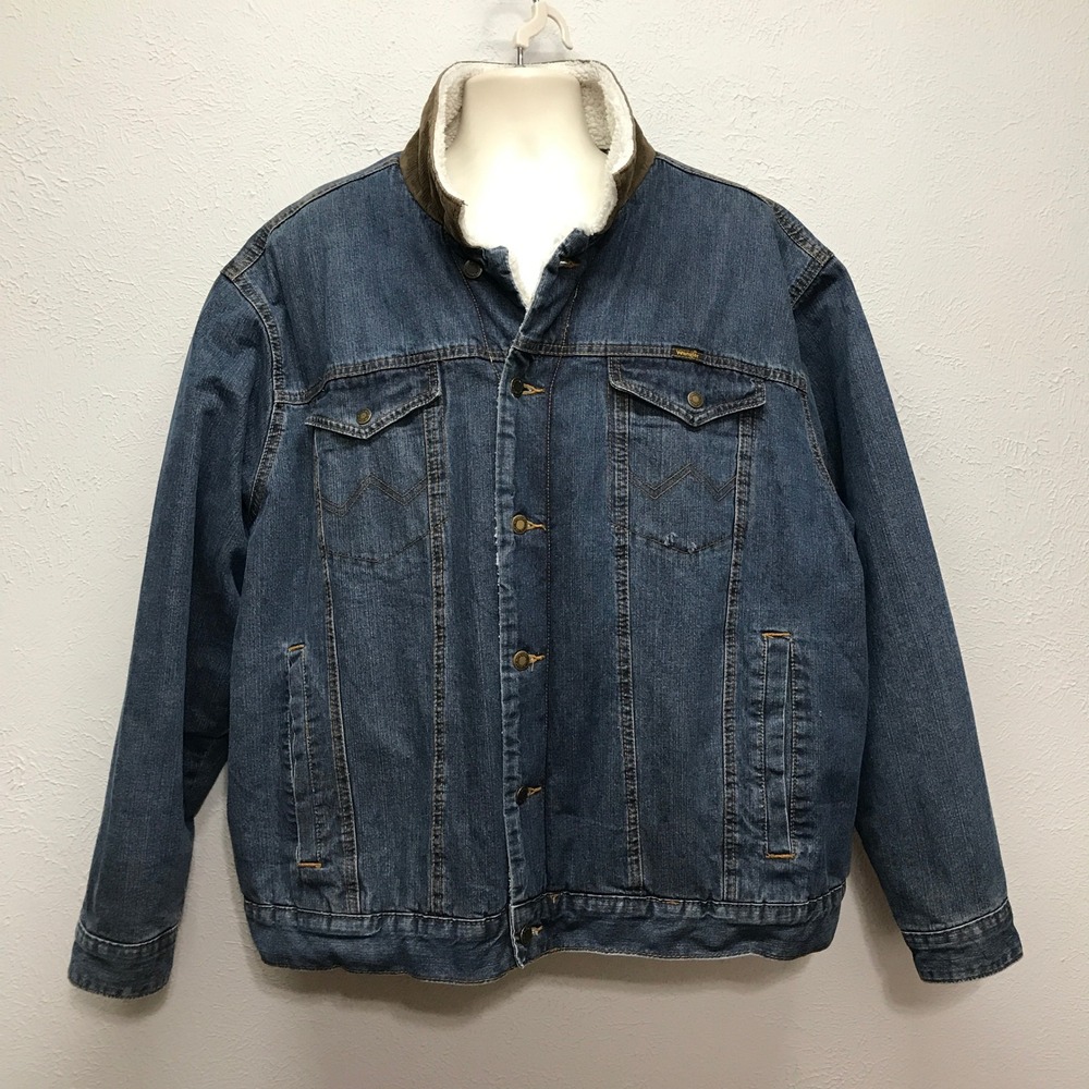 Wrangler Denim Jacket Mens XXL Blue Western Sherpa Lined Corduroy Collar 74256RT